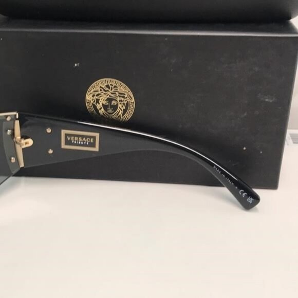 New Versace™ VE2197 Shield Sunglasses – Gold Frame / Grey Mirror Lenses - Picture 8 of 11